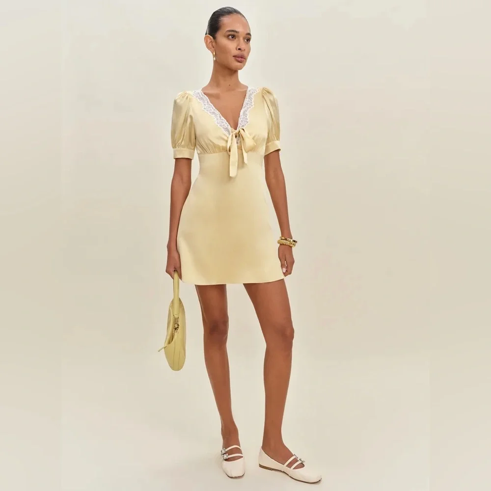 Reformation Avin Silk Dress in Blonde. Brand new without tags, never worn. - Picture 2 of 8